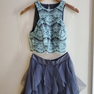 Mint green lace two piece home coming dress